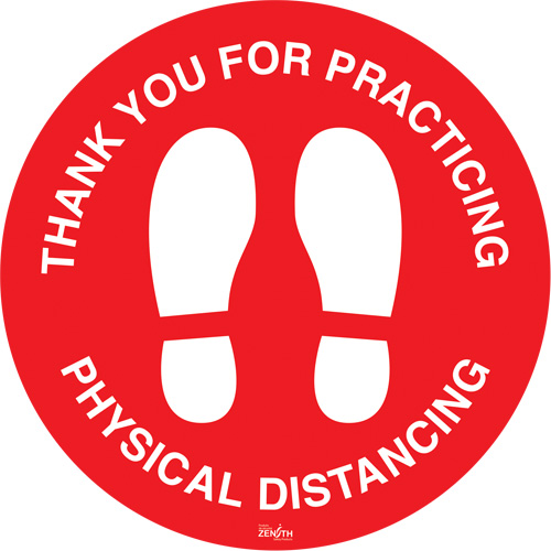 "Physical Distancing" Floor Sign, Adhesive, English with Pictogram Fastek