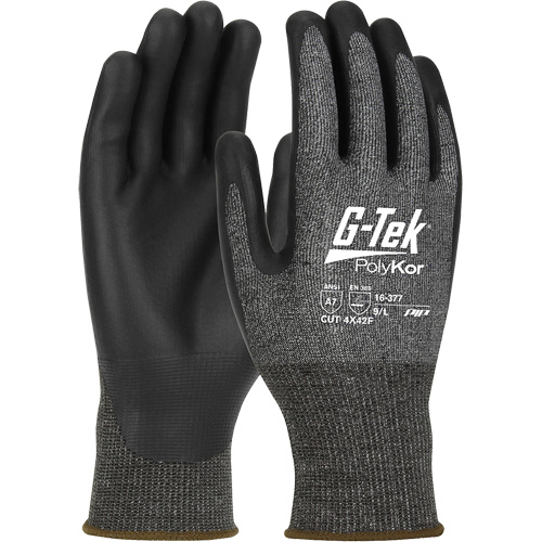 G-Tek&reg; PolyKor&reg; X7 Cut Resistant Gloves, Size Small, 18 Gauge, Polyurethane Coated, Polyethylene Shell, ASTM ANSI Level A7/EN 388 Level F Fastek