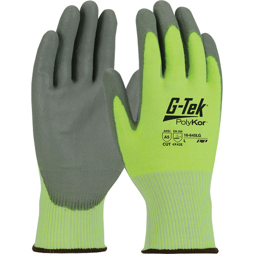 G-Tek&reg; PolyKor&reg; Cut Resistant Gloves, Size Small, 13 Gauge, Polyurethane Coated, Polyethylene Shell, ASTM ANSI Level A5/EN 388 Level E Fastek