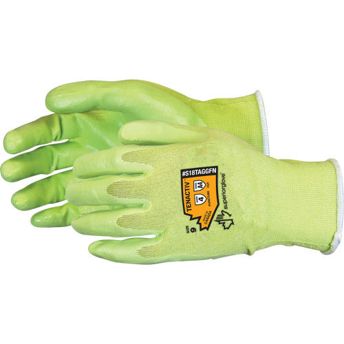 Gants &agrave; haute visibilit&eacute; en fibre de filament composite r&eacute;sistants aux coupures, Taille 5, Calibre 18, Rev&ecirc;tement Mousse de nitrile, Enveloppe en TenActiv, ANSI/ISEA 105 niveau 4 Fastek