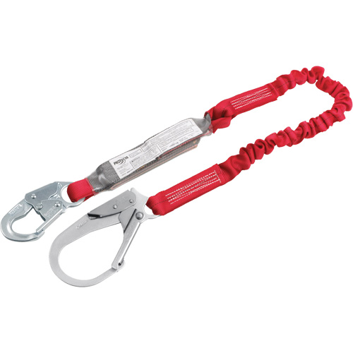 Pro Elastic Shock-Absorbing Lanyard, 6', Rebar Hook Center, Snap Hook Leg Ends, Polyester Fastek