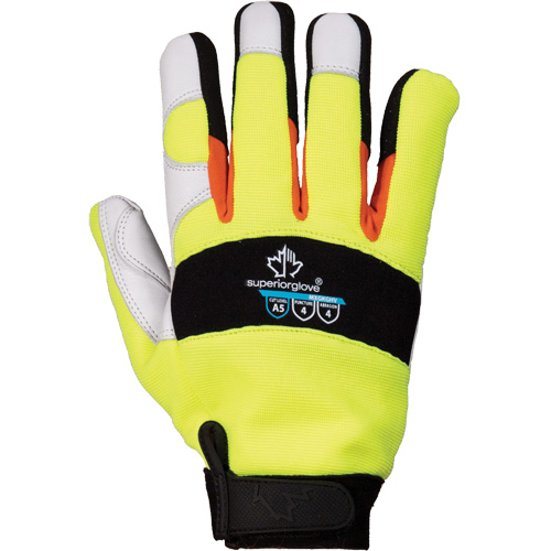ClutchGear&reg; High-Visibility Mechanic's Gloves, Grain Goatskin Palm, Size Medium Fastek