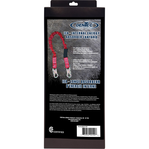 ShockSorb Internal Shock Lanyard, 6', Snap Hook Center, Snap Hook Leg Ends, Polyester Fastek