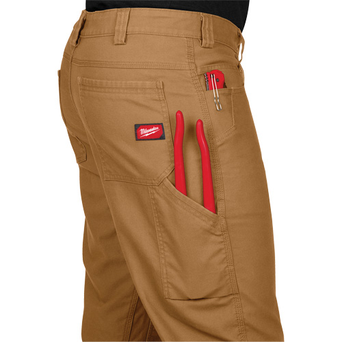 Heavy-Duty Flex Work Pants, Poly-Cotton/Spandex, Khaki, Size 32, 34 Inseam Fastek
