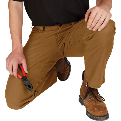Heavy-Duty Flex Work Pants, Poly-Cotton/Spandex, Khaki, Size 32, 34 Inseam Fastek
