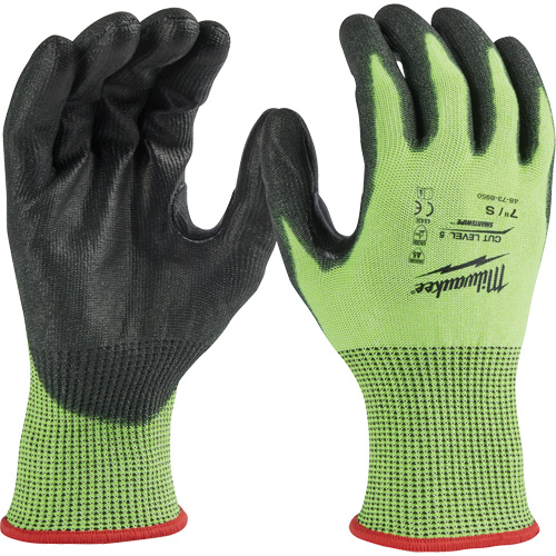 High Visibility Dipped Gloves, Size Medium, 15 Gauge, Polyurethane Coated, Polyethylene Shell, ASTM ANSI Level A5 Fastek