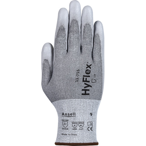 HyFlex&reg; 11-755 Cut Resistant Gloves, Size 6, 18 Gauge, Polyurethane Coated, Polyester/HPPE/Tungsten/Spandex Shell, ASTM ANSI Level A5/EN 388 Level E Fastek