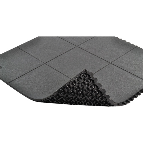 Cushion-Ease&reg; Interlocking Anti-Fatigue Mat, Pebbled, 3' x 3' x 3/4", Black, Natural Rubber Fastek