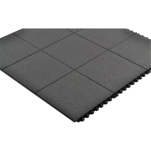 Cushion-Ease&reg; Interlocking Anti-Fatigue Mat, Pebbled, 3' x 3' x 3/4", Black, Natural Rubber Fastek