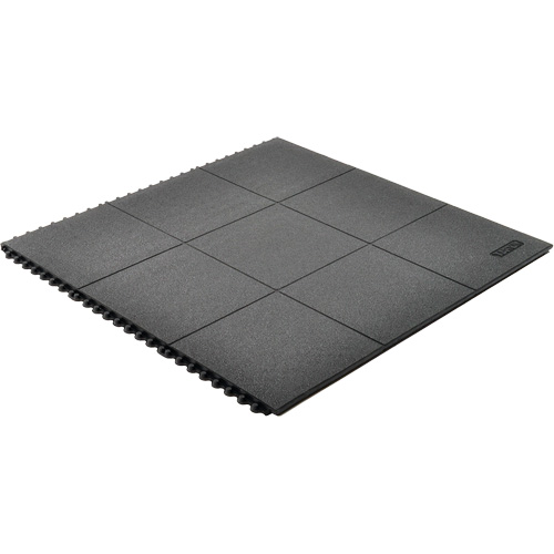 Cushion-Ease&reg; Interlocking Anti-Fatigue Mat, Pebbled, 3' x 3' x 3/4", Black, Natural Rubber Fastek