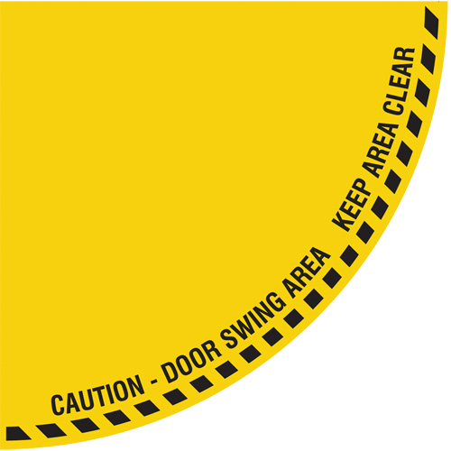 "Caution" Quarter Circle Swing Door Floor Sign, Adhesive, English with Pictogram Fastek