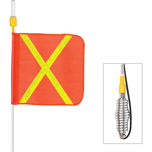 Safety Whip&reg; All-Weather Super-Duty Warning Whips with Constant LED Light, Spring Mount, 5' High, Orange with Reflective Fastek