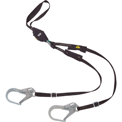 V-Series Utility Energy Absorbing Lanyard, 6', Rebar Hook Center, Snap Hook Leg Ends, Nylon Fastek