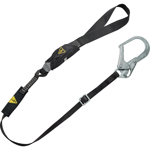 V-Series Utility Energy Absorbing Lanyard, 6', Rebar Hook Center, Snap Hook Leg Ends, Nylon Fastek
