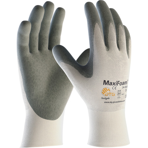 ATG MaxiFoam&reg; Premium Seamless Knit Gloves, Large, Nitrile Coating, 15 Gauge, Nylon Shell Fastek