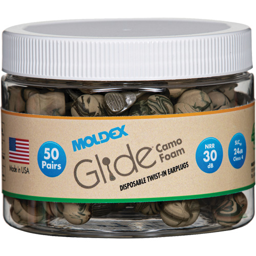 Glide&reg; Camo Foam Earplugs, Bulk - Canister Fastek