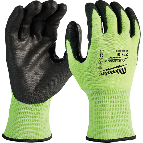High-Visibility Cut-Resistant Gloves, Size Small, 15 Gauge, Nitrile/Polyurethane Coated, Polyethylene Shell, ANSI/ISEA 105 Level 3 Fastek