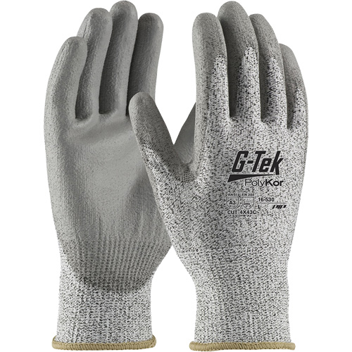 G-Tek&reg; PolyKor&reg; Cut-Resistant Glove, Size X-Small, 13 Gauge, Polyurethane Coated, Engineered Yarn Shell, ANSI/ISEA 105 Level 3 Fastek
