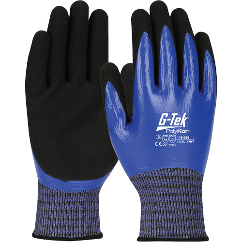 Gants r&eacute;sistants aux coupures G-Tek PolyKor X7, Taille Petit, Calibre 18, Rev&ecirc;tement Nitrile, Enveloppe en Fil technique, ANSI/ISEA 105 niveau 4 Fastek
