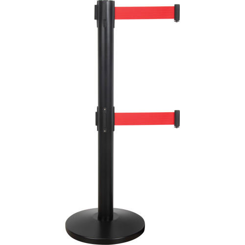 Dual Belt Crowd Control Barrier, Steel, 35" H, Red Tape, 7' Tape Length Fastek