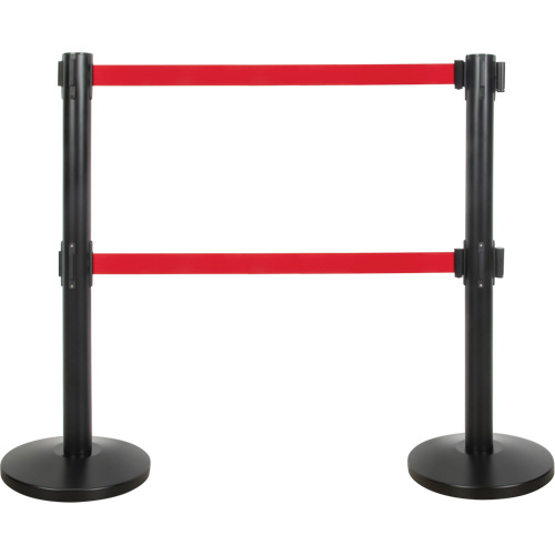 Dual Belt Crowd Control Barrier, Steel, 35" H, Red Tape, 7' Tape Length Fastek