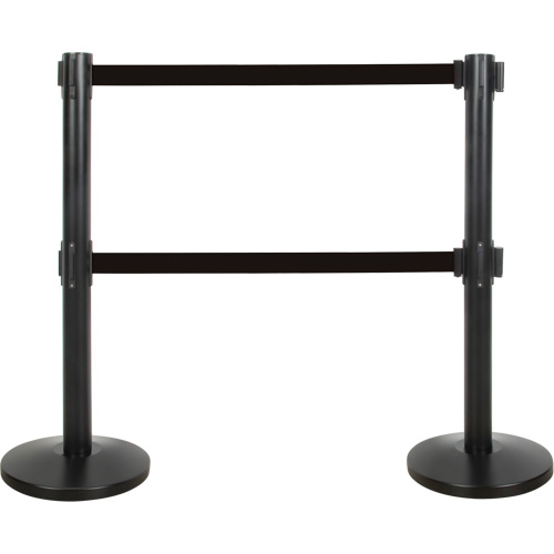 Dual Belt Crowd Control Barrier, Steel, 35" H, Black Tape, 7' Tape Length Fastek