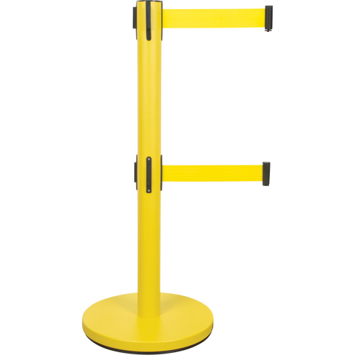 Dual Belt Crowd Control Barrier, Steel, 35" H, Yellow Tape, 7' Tape Length Fastek
