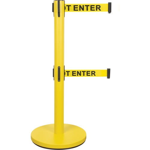 Dual Belt Crowd Control Barrier, Steel, 35" H, Yellow Tape, 7' Tape Length Fastek