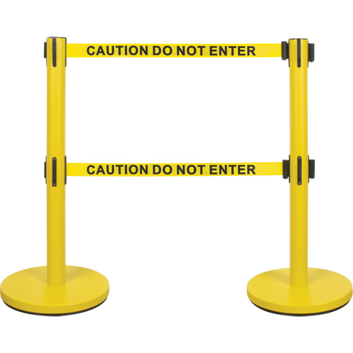 Dual Belt Crowd Control Barrier, Steel, 35" H, Yellow Tape, 7' Tape Length Fastek