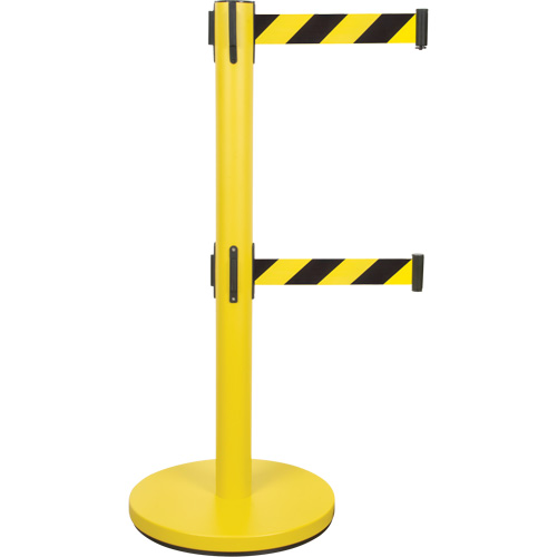 Dual Belt Crowd Control Barrier, Steel, 35" H, Black/Yellow Tape, 7' Tape Length Fastek