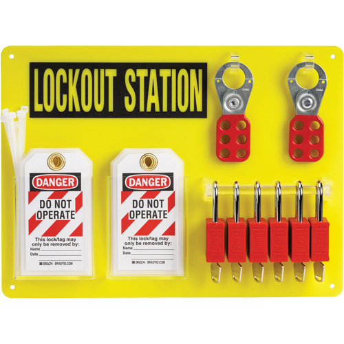 Lockout Board with Keyed Alike Nylon Safety Lockout Padlocks, Plastic Padlocks, 6 Padlock Capacity, Padlocks Included Fastek