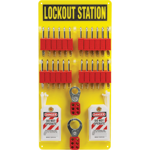 Lockout Board with Keyed Different Nylon Safety Lockout Padlocks, Plastic Padlocks, 24 Padlock Capacity, Padlocks Included Fastek