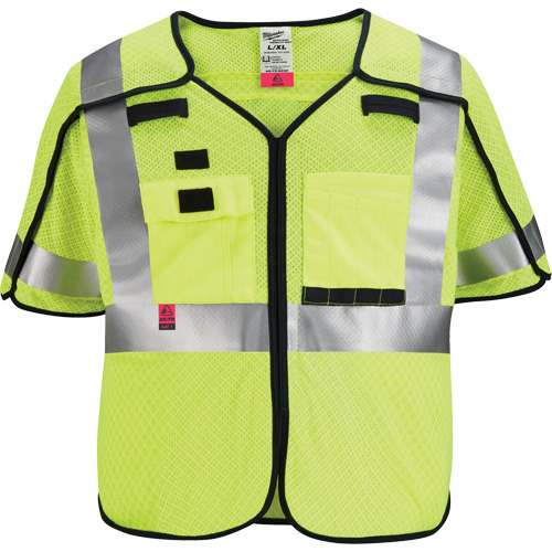 Gilet de s&eacute;curit&eacute; &agrave; maille d&eacute;tachable, Noir/Jaune lime haute visibilit&eacute;, Moyen/Petit Fastek