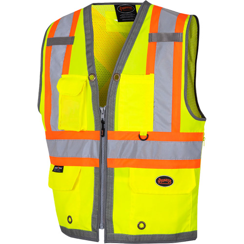 6673 Veste d'arpenteur au dos en maille avec fermeture &agrave; glissi&egrave;re, Jaune lime haute visibilit&eacute;, Petit, Polyester Fastek