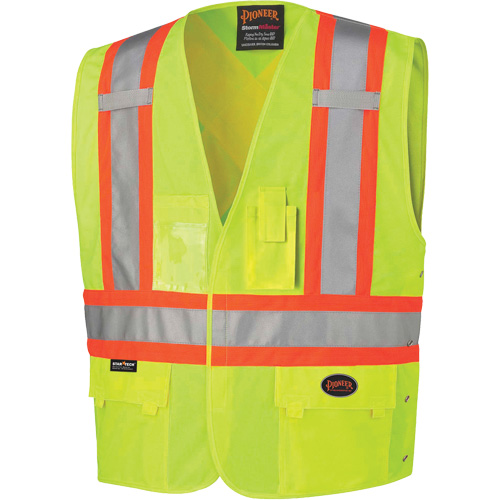 131 Veste de s&eacute;curit&eacute; avec c&ocirc;t&eacute;s r&eacute;glables, Jaune lime haute visibilit&eacute;, Grand/T-Grand, Polyester Fastek