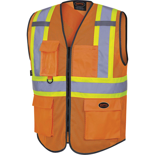 6960 Front Mesh Safety Vest, High Visibility Orange, Medium, Polyester Fastek