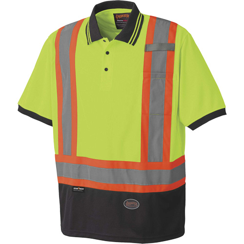6987 Bird's-Eye Safety Polo Shirt, Polyester, Medium, High Visibility Lime-Yellow Fastek