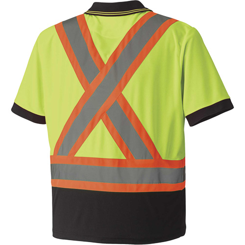 6987 Bird's-Eye Safety Polo Shirt, Polyester, Medium, High Visibility Lime-Yellow Fastek