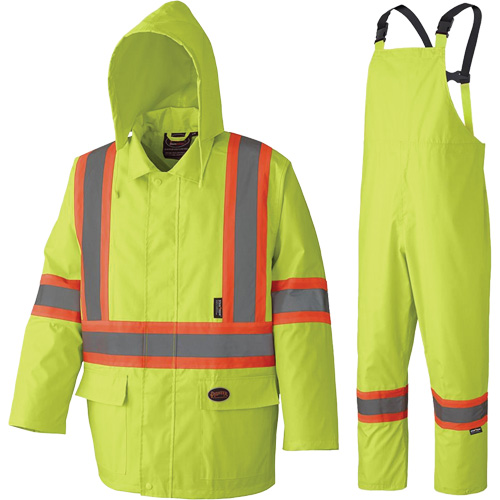5609 210D Waterproof Rain Suit, Polyester/PVC, X-Small, High Visibility Lime-Yellow Fastek