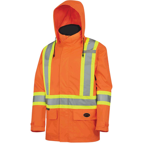 5594 150D Lightweight Waterproof Safety Jacket with Detachable Hood, Polyester, High Visibility Orange, Medium Fastek
