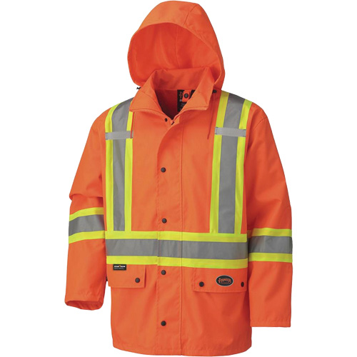 5575A Veste de s&eacute;curit&eacute; imperm&eacute;able avec capuchon amovible 450D, Polyester, Orange haute visibilit&eacute;, Moyen Fastek