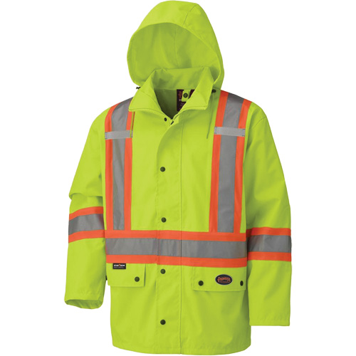 5585A Veste de s&eacute;curit&eacute; imperm&eacute;able avec capuchon amovible 450D, Polyester, Jaune lime haute visibilit&eacute;, Petit Fastek