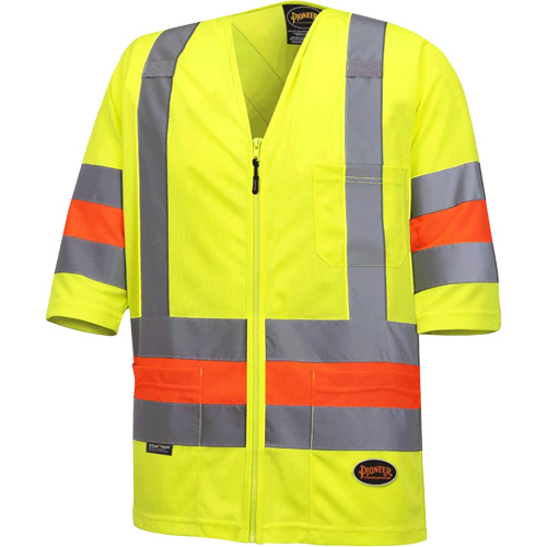 6019 Chandail de circulation &agrave; manches courtes  Qu&eacute;bec, Polyester, T-petit, Jaune lime haute visibilit&eacute; Fastek