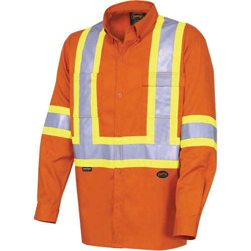 4441 Ultra-Cool Long-Sleeved Safety Shirt, Cotton, Small, High Visibility Orange Fastek