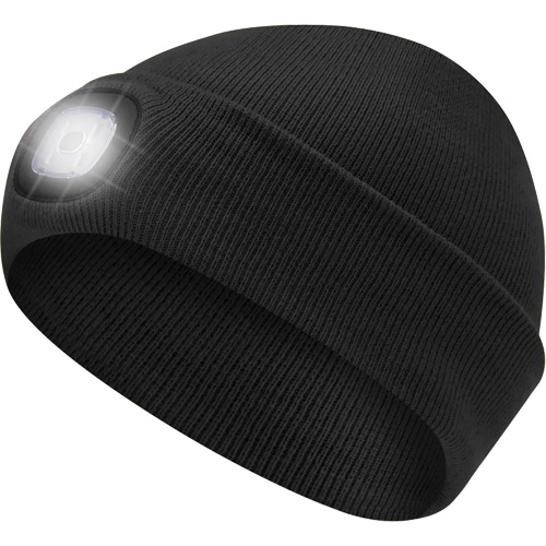5678 Tuque en tricot avec lampe frontale &agrave; DEL, Doublure en Molleton, Taille unique, Noir Fastek