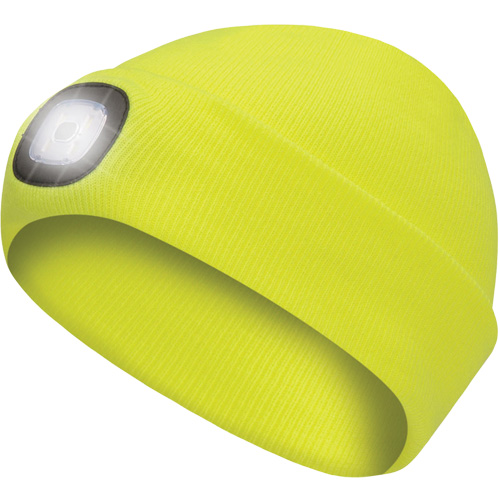 5676 Tuque en tricot avec lampe frontale &agrave; DEL, Doublure en Molleton, Taille unique, Jaune haute visibilit&eacute; Fastek