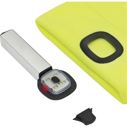 5676 Tuque en tricot avec lampe frontale &agrave; DEL, Doublure en Molleton, Taille unique, Jaune haute visibilit&eacute; Fastek