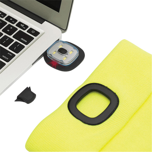 5676 Tuque en tricot avec lampe frontale &agrave; DEL, Doublure en Molleton, Taille unique, Jaune haute visibilit&eacute; Fastek