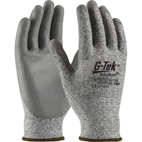 Gants r&eacute;sistants aux coupures G-Tek en tricot sans couture, Taille T-petit, Calibre 13, Rev&ecirc;tement Polyur&eacute;thane, Enveloppe en PolyKor, ASTM ANSI niveau A2/EN 388 niveau B Fastek