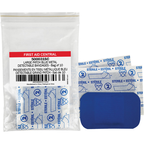 Blue Adhesive Bandages, Rectangular/Square, 3", Fabric Metal Detectable, Non-Sterile Fastek